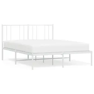 Berkfield Metal Bed Frame with Headboard White 150x200 cm 5FT King Size