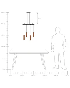 4 Light Wooden Pendant Lamp Dark TUTAKI