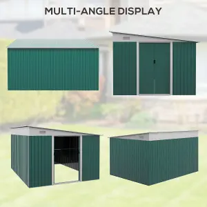 Outsunny 11.3x9.2ft Steel Garden Storage Shed w/ Sliding Doors & 2 Vents, Green