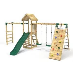 Rebo Wooden Climbing Frame with Swings, Slide, Up & over Climbing wall and Monkey Bars - Dolomite