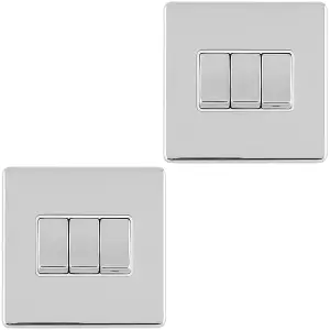 2 PACK 3 Gang Triple Light Switch SCREWLESS POLISHED CHROME 2 Way 10A Rocker