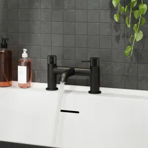 GoodHome Owens Matt Black Deck-mounted Manual Double Bath Filler Tap