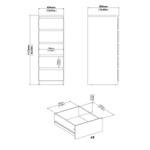 Esla Matt jackson hickory 5 Drawer Chest (H)1113mm (W)404mm (D)500mm