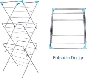 3 Tier Clothes Towel Airer Laundry Dryer Concertina Indoor Outdoor 133Cm - Non-Slip Feet Corner Spaces for Hangers Foldable