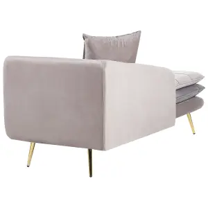 Right Hand Velvet Chaise Lounge Beige and Grey GONESSE