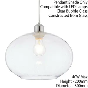 Hanging Ceiling Pendant Light Shade Clear Bubble Glass 300mm Wide Round Bowl