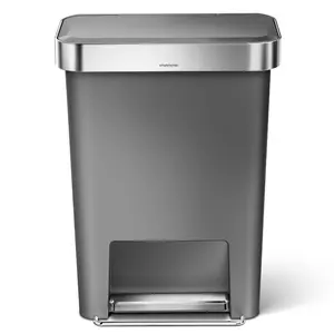 Simplehuman 45L Plastic Rectangular Pedal Bin With Liner Pocket Grey