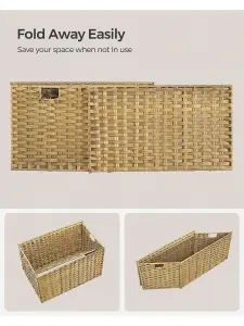 SONGMICS Laundry Basket, 105L Synthetic Rattan Storage Basket With Lid And Handles, Wicker, Foldable, Removable Liners