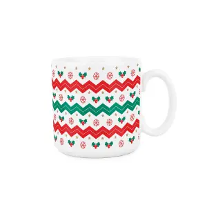 Purely Home Festive Christmas Mug - Holly Leaves & Stripes Xmas Gift -Tea/Coffee Ceramic Cup