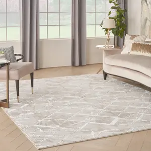 Ivory Grey Abstract Modern Geometric Rug Easy to clean Living Room and Bedroom-274cm X 366cm