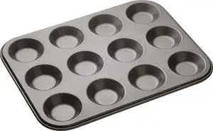 Masterclass 12 Hole Mince Pie Baking Tray With PFOA Non Stick, Robust 1mm Carbon Steel, 32 X 24cm Jam Tart Tin