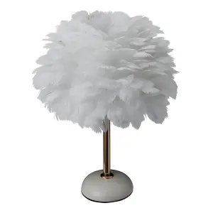 White Ceramic Feather Bedroom Bedside Table Lamp with LED Light 30cm x 37cm