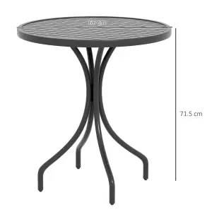 Outsunny Round Garden Table Outdoor Side Table with Steel Frame Slat Top Black