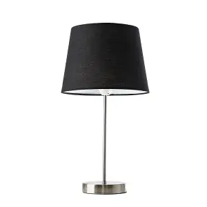 ValueLights Modern Standard Table Lamp In Nickel Finish With Black Cylinder Shade