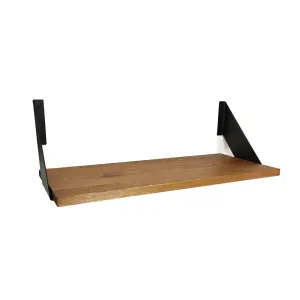 Solid Pine Rustical Shelf Medium Oak with Black FLAT Bracket 25x120cm