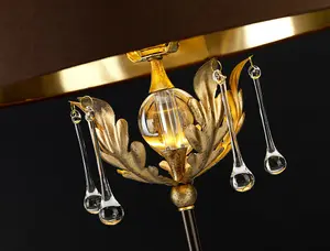 Table Lamp Handmade with Glass Drops Brown Shade Bronze Gold LED E27 60W Bulb