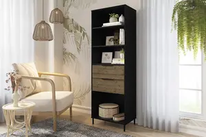 Madrid 2 Drawer Bookcase in Black with Acacia Effect Finish