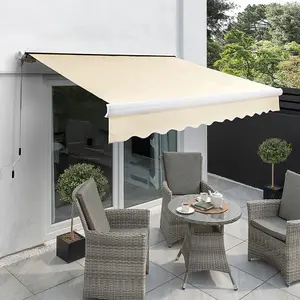 Primrose Awnings 2.5m x 2.0m Retractable Manual Full Cassette Ivory Awning Outdoor Patio Canopy