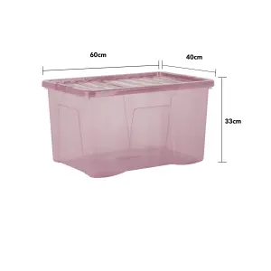 Wham Crystal 10 x 60L Plastic Storage Boxes with Lids. Large Size, Strong. Made in the UK Tint Dusky Orchid