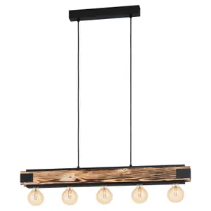 Hanging Ceiling Pendant Light Wood Grain & Black 5 Bulb Kitchen Island Lamp