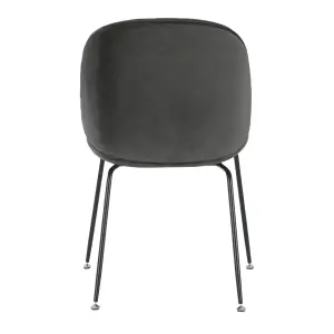 Luxurious Dark Grey Velvet Dining Chair with Black Metal Legs