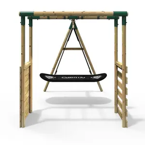 Rebo Wooden Children's Garden Swing Set with Monkey Bars - Single Boat Swing - Green