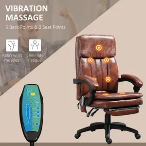 Vinsetto PU Leather Massage Office Chair w/ Adjustable Height Footrest Brown