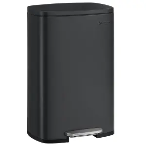 SONGMICS Kitchen Bin, Pedal Bin for Kitchen, Rubbish Bin, Soft Close, Step-On Pedal, Steel, Inner Bucket, Black