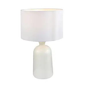 Classic Opal White Glass Table Lamp with White Linen Fabric Drum Lampshade