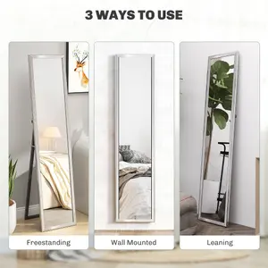 HOMCOM Floor Mirror Wall Mounted Leaning Standing Mirror 37 x 157cm Silver