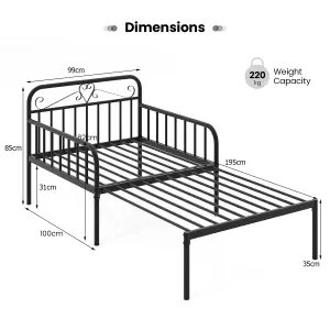 COSTWAY Extendable Daybed to Single Size Bed Metal Sofa Bed with Trundle