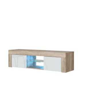 Loom TV Unit 130cm Oak & White with High Gloss Doors and LED Lighting - Creative Furniture