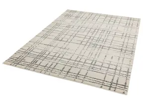 Grey Abstract Geometric Modern Tartan Easy to clean Rug for Dining Room-120cm X 170cm