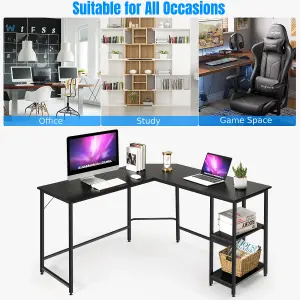 Costway Industrial L-Shaped Corner Computer Desk PC Table Large Workstation w/ Storage