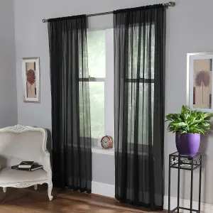 Home Curtains Voile Slot Top Panels 59w x 81d" (149x206cm) Black (PAIR)