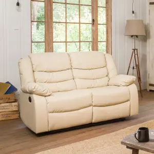 Brooklyn 155cm Wide Cream 2 Seat Bonded Leather Reclining Sofa with Waterfall Back Design