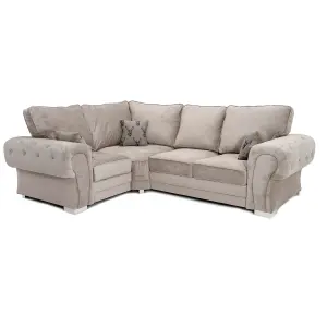 Milan 4 Seater L Shaped Corner Sofa Full Back Chesterfield Arms Mink Left Hand Facing