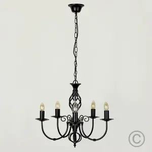 ValueLights Memphis Traditional 5 Way Black Satin Pendant Ceiling Light Chandelier