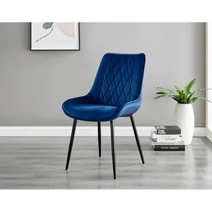 Palermo Velvet Modern Dining Chairs with Tapered Metal Legs & Quilted Diamond Stitching (Set of 2) Navy / Black