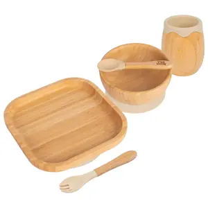 5pc Bamboo Square Baby Weaning Set - Beige