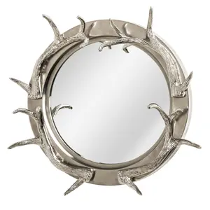 Interiors by Premier Antler Steel And Nicklel Finish Wall Mirror, Round Wall Mirror with Texture, Decorative Wall Mirror