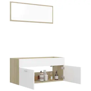 Berkfield 2 Piece Bathroom Furniture Set White and Sonoma Oak Engineered Wood