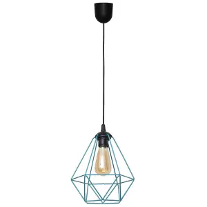 Luminosa Karo Wire Frame Pendant Ceiling Light Black, Turquoise 24cm