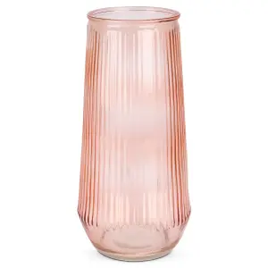 Red Ribbed Glass Flower Vase - 30cm