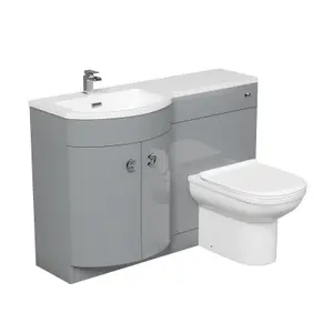 Nes Home Manifold Bathroom Grey P-Shape LH Basin Vanity Unit WC BTW Toilet 1100mm