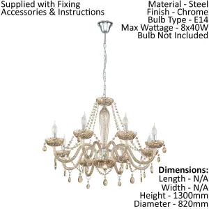 Pendant Ceiling Light Colour Chrome Shade Cognac Coloured Glass Bulb E14 8x40W