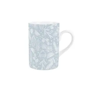 Purely Home Blue Christmas Mug - Festive Foliage Gift/Present Ceramic Mug for Xmas