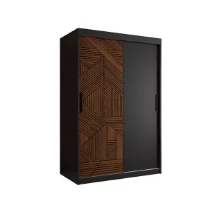 Elegant Marsylia Sliding Door Wardrobe W1200mm H2000mm D620mm - Black & Dark Walnut, Stylish Design, Ample Storage