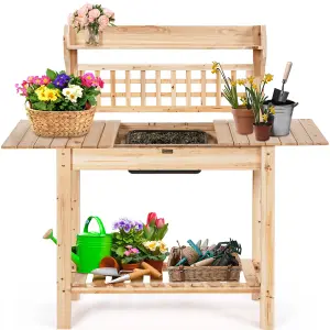 Costway Wooden Garden Potting Table Backyard Patio Balcony Workbench