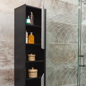 Declan Black & Concrete Wall Hung Bathroom Tall Storage Unit (H)1700mm (W)400mm